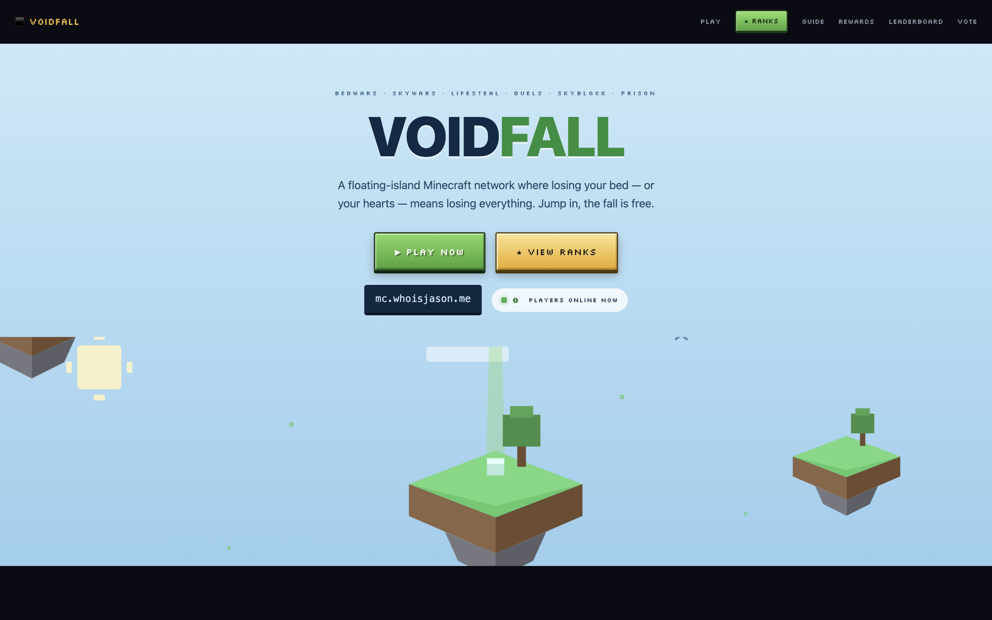 VOIDFALL — a floating-island Minecraft network